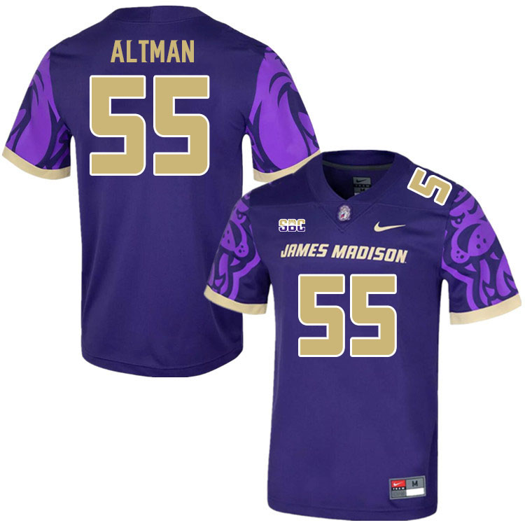 Men-Youth #55 Ronald Altman James Madison Dukes College Football Jerseys Stitched Sale-Purple